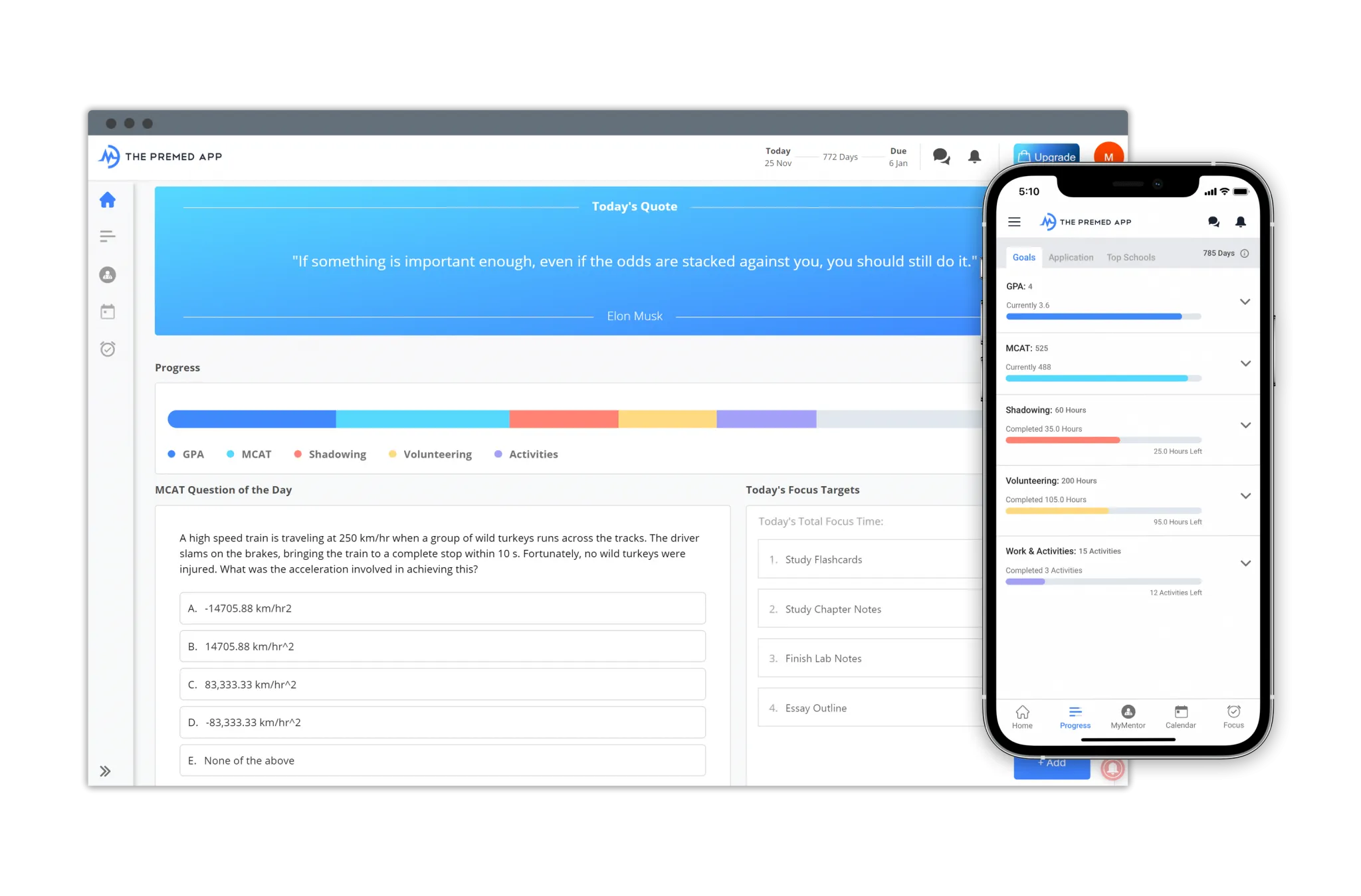 Premed mobile and web app