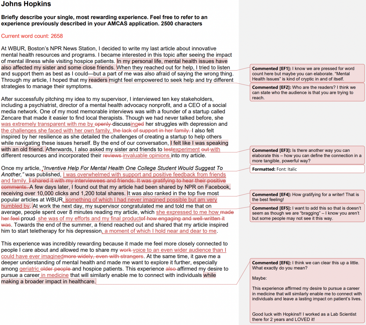 Medical School Secondary Essay Review Example