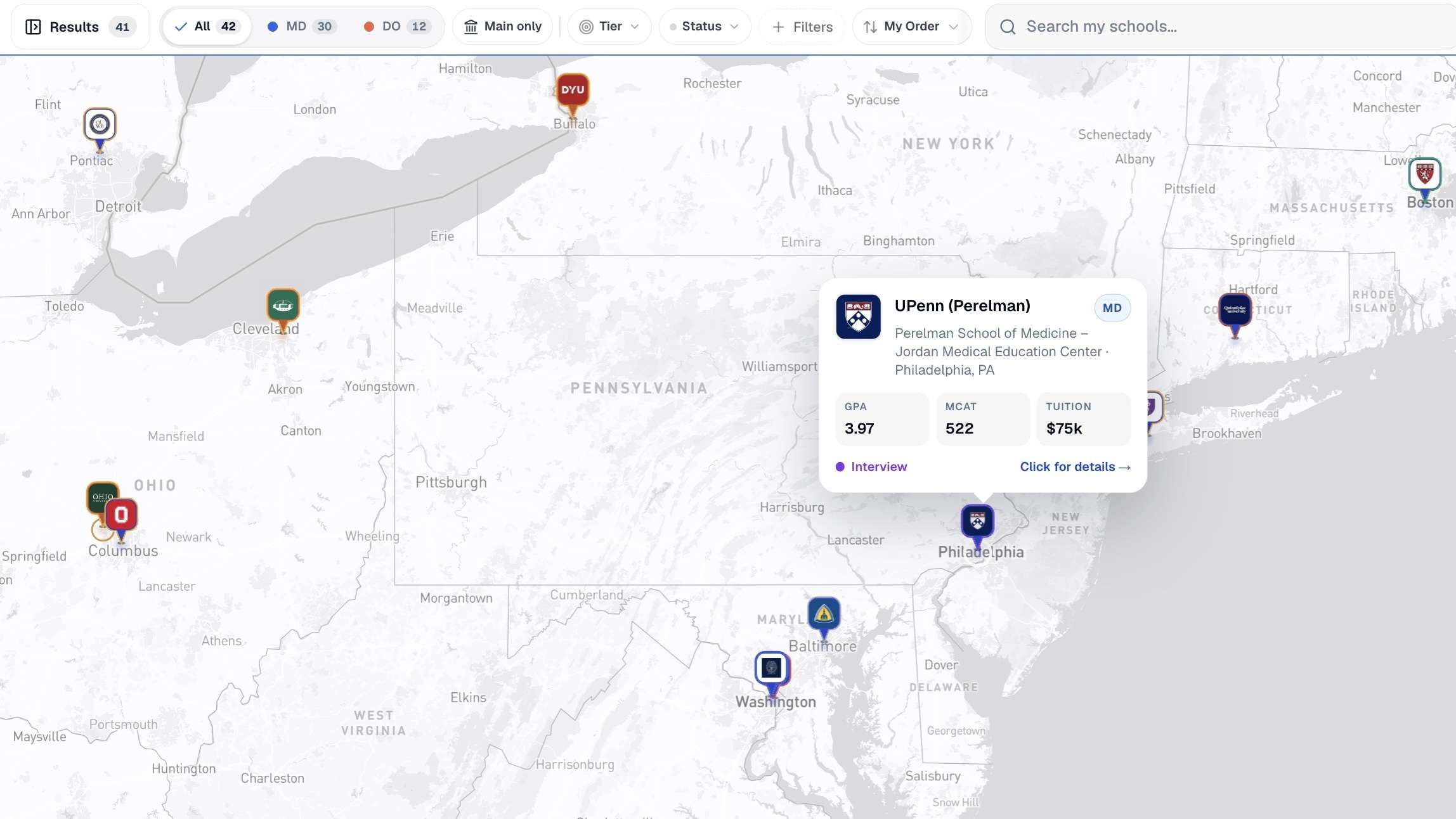 Motivate MD Portal My Schools map